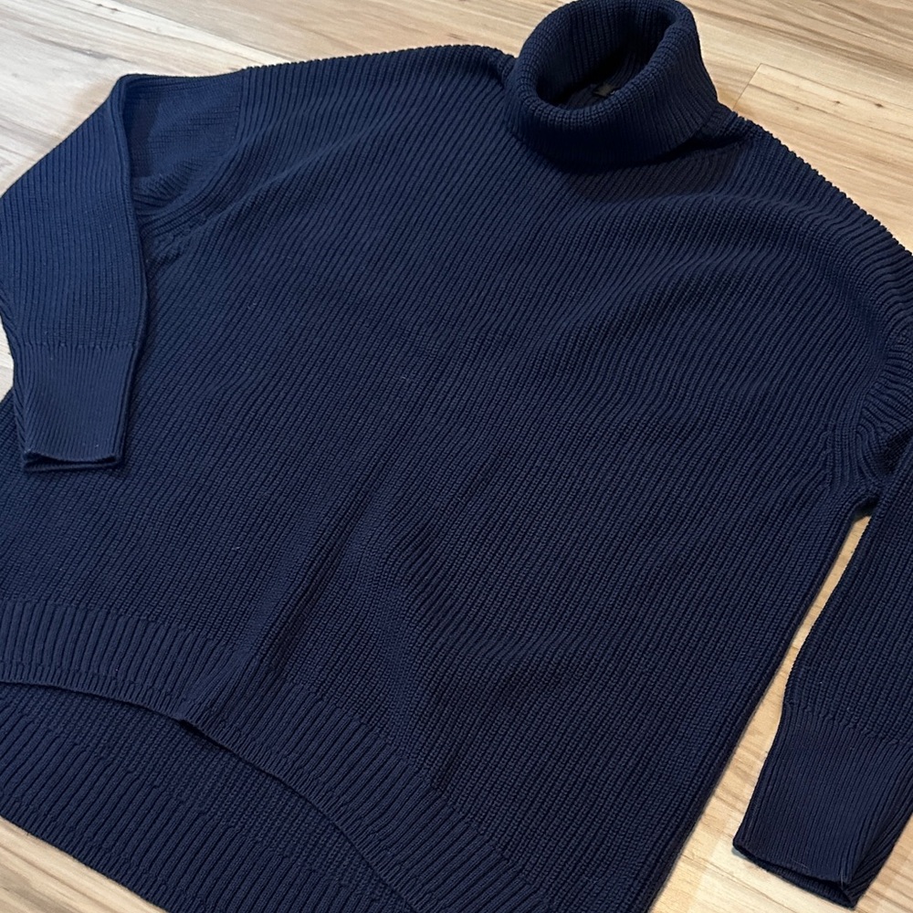 J. Crew Navy Turtleneck Cashmere & Cotton Blend Sweater